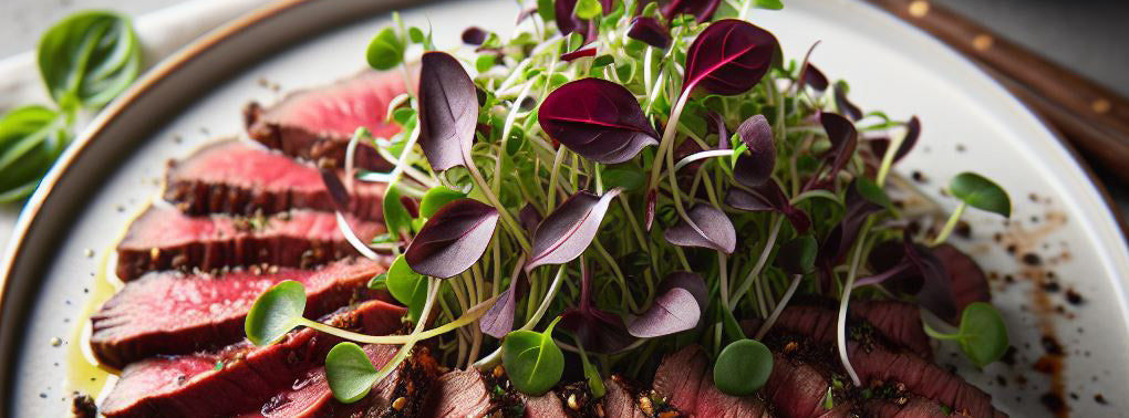 Seared Steak with Micro Red Basil & Radish Salad